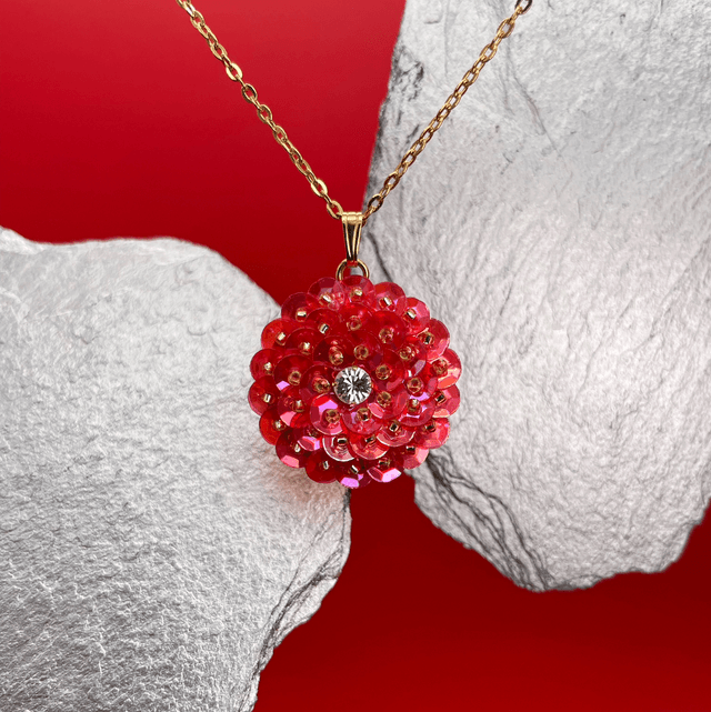 Pendentif ZINNIA - ROUGE GRENADINE Ø25mm