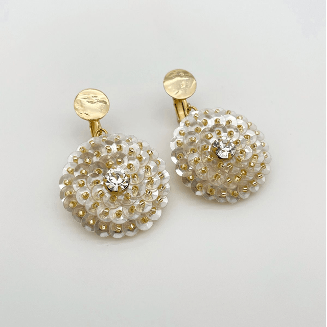 Boucles d’oreilles (clips) ZINNIA - BLANC HERMINE Ø30mm