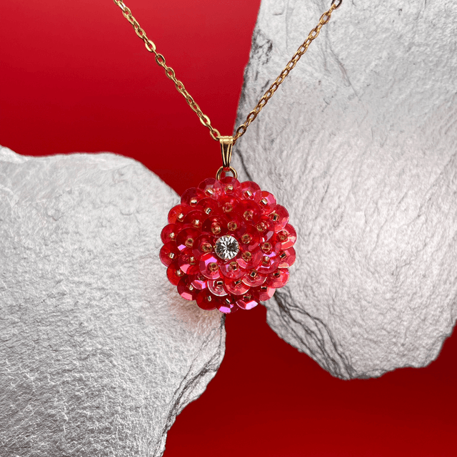 Pendentif ZINNIA - ROUGE GRENADINE Ø25mm