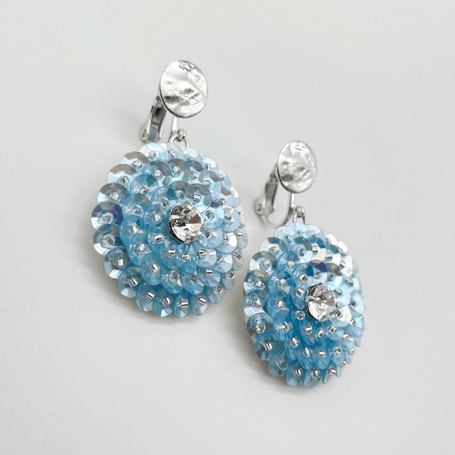 Boucles d’oreilles (clips) ZINNIA - BLEU CÉLESTE Ø30mm
